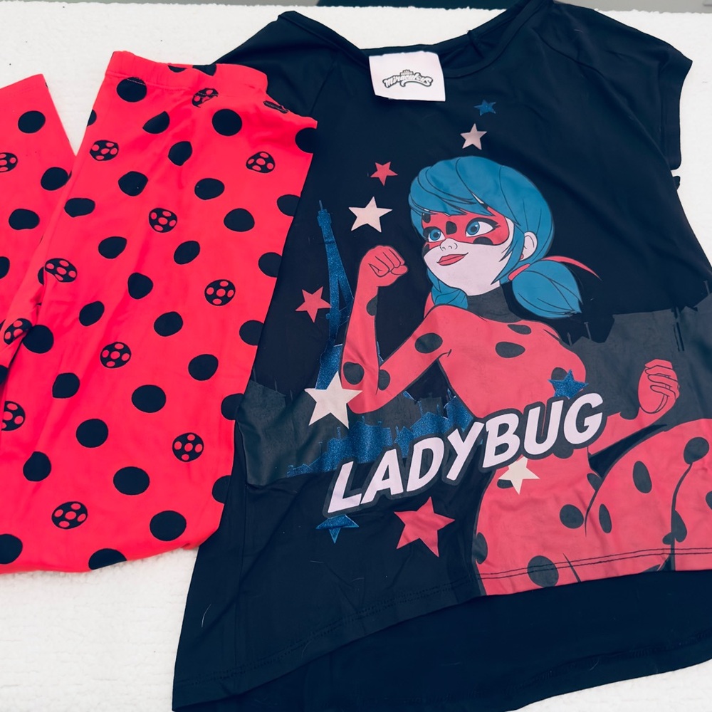 Ladybug Graphic Tee and Polka Dot Leggings Set